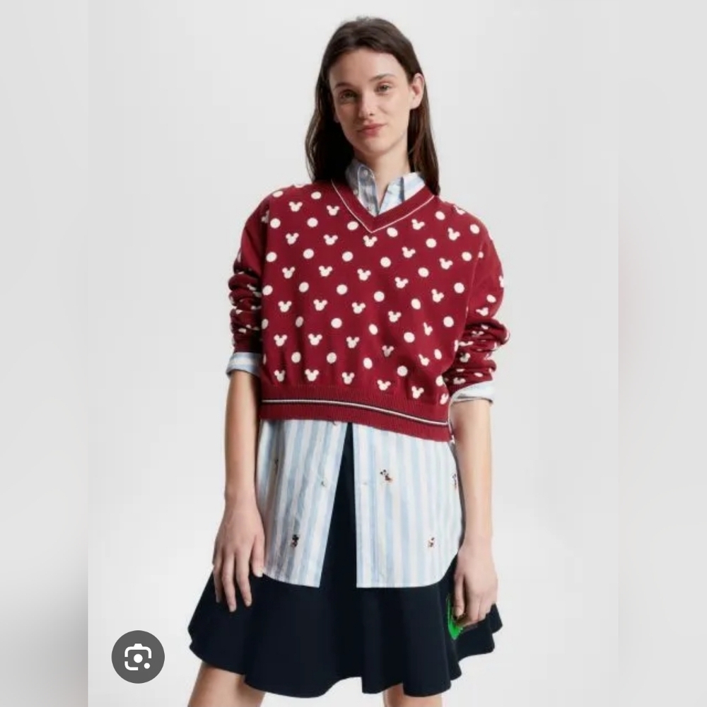 NWT Tommy Hilfiger × Disney Cropped Polka Dot Mickey Sweater Red XXL